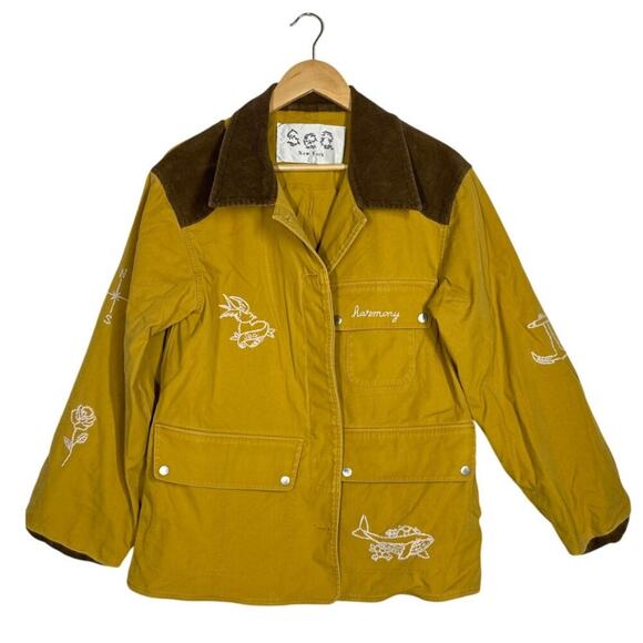 Sea New York Clyde Lighthouse Barn Jacket Embroidered Corduroy Trim Yellow Small - Picture 4 of 13